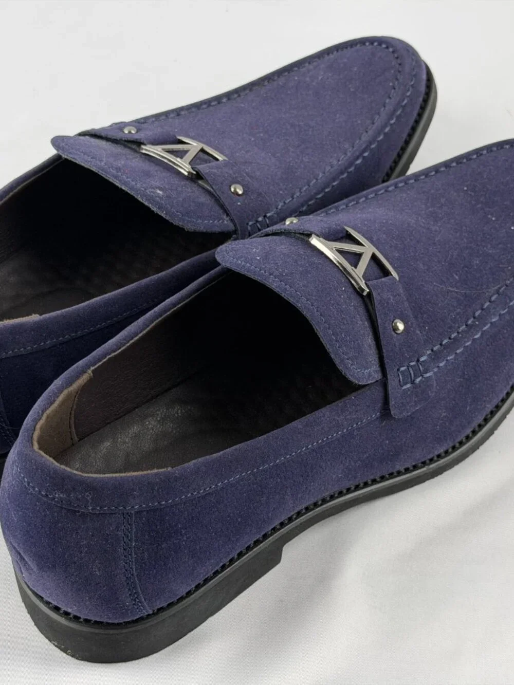 Men's Blue Suede Metal Buckle Slip-On Dress Loafers Shoes Size 44 US 10.5-11